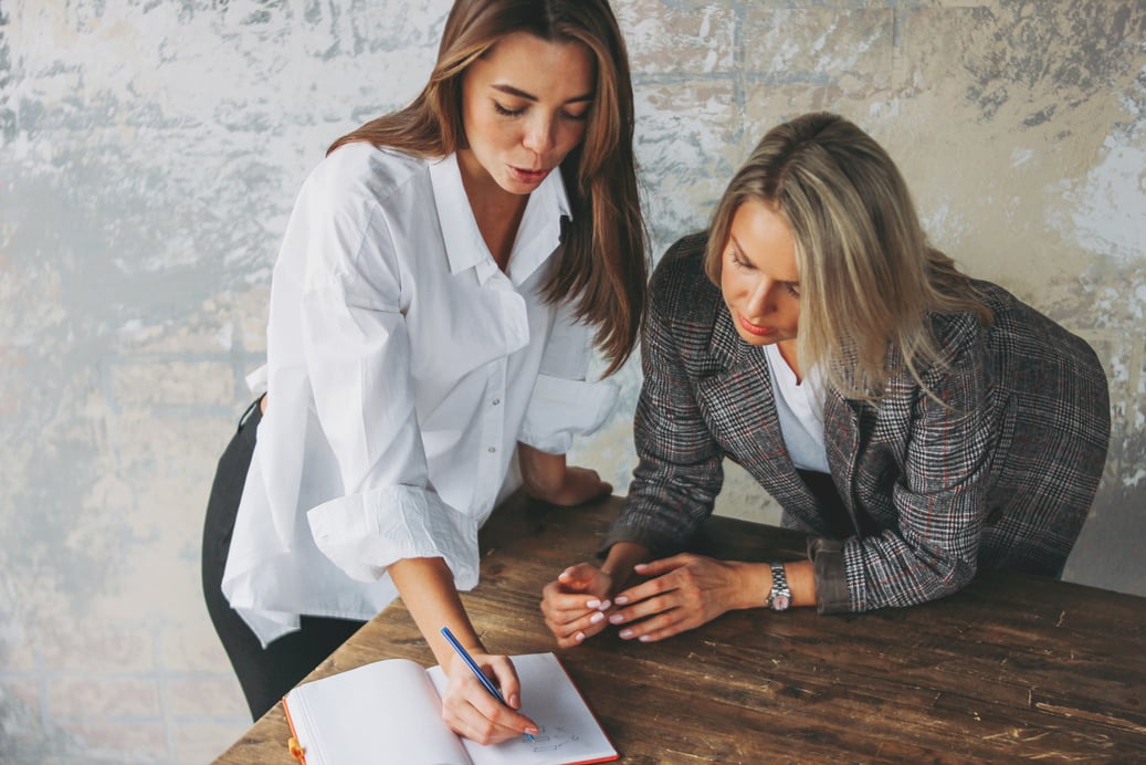 Young Woman Coaching Colleague  in the Office